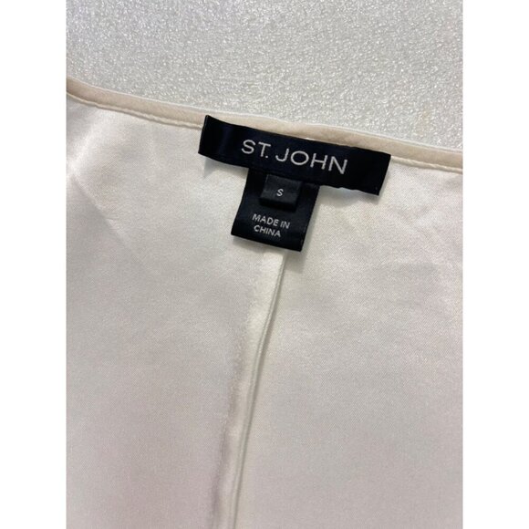St. John Designer Ivory Satin Cold Shoulder Blouse With Button Detail Small - Picture 5 of 6